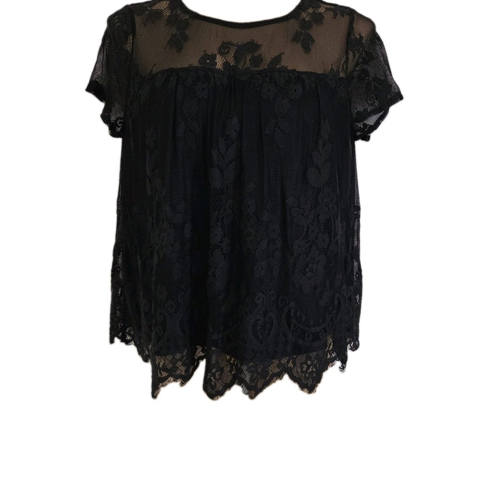 Forever 21 Lined black floral lace tunic blouse Whimsy Fairy Goth Size M